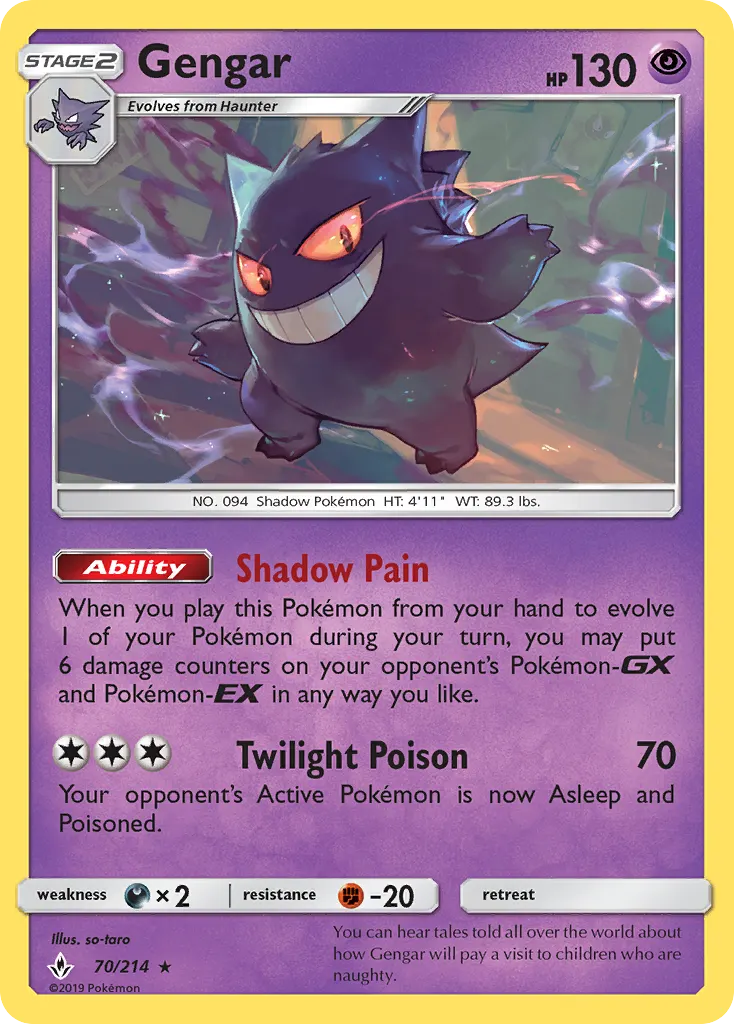 Gengar — Unbroken Bonds 70 Pokémon card