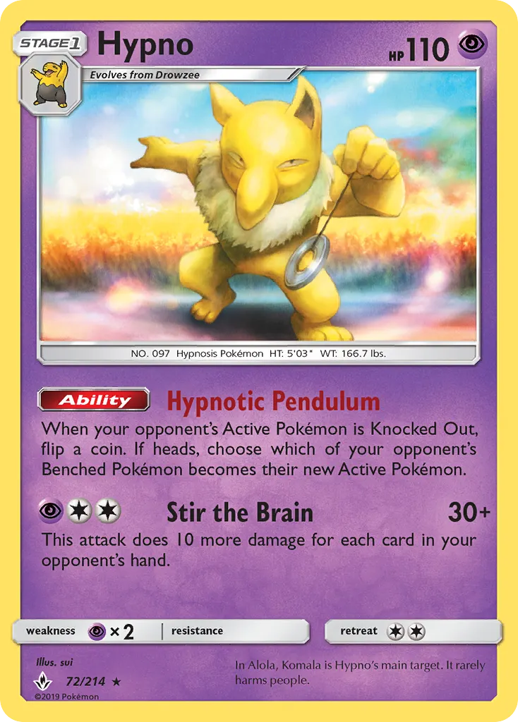 Hypno — Unbroken Bonds 72 Pokémon card