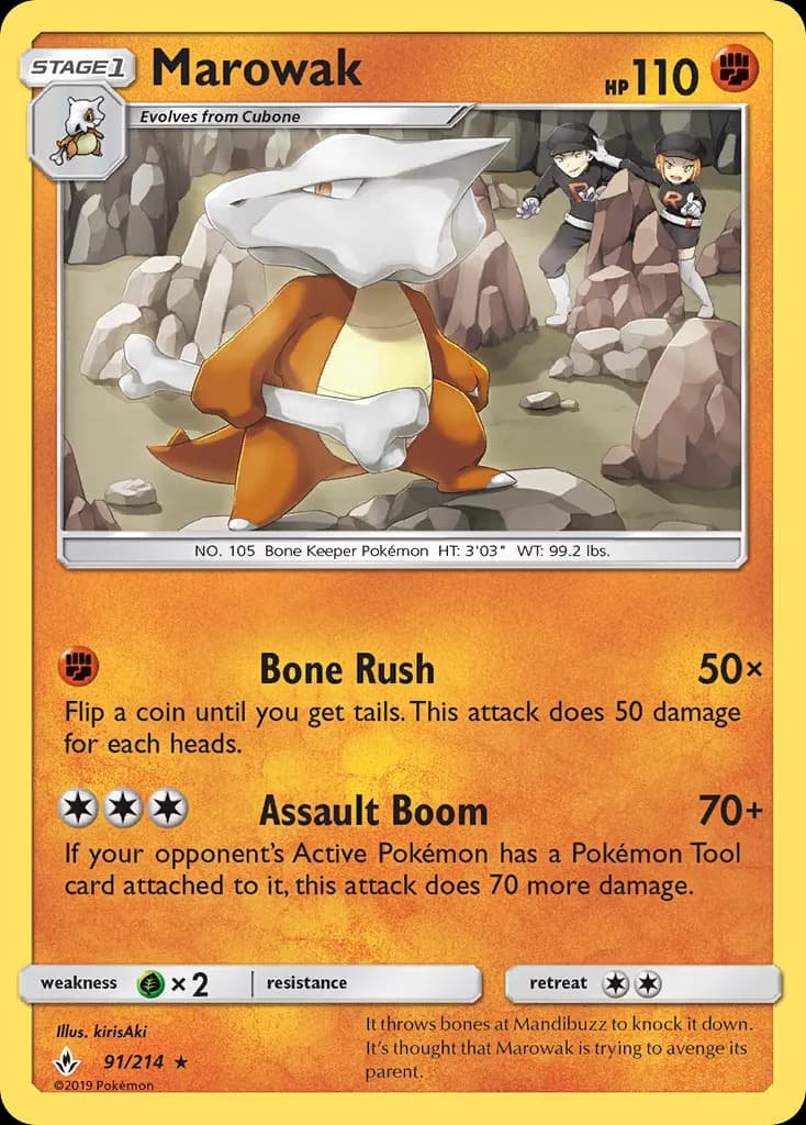 Marowak — Unbroken Bonds 91 Pokémon card