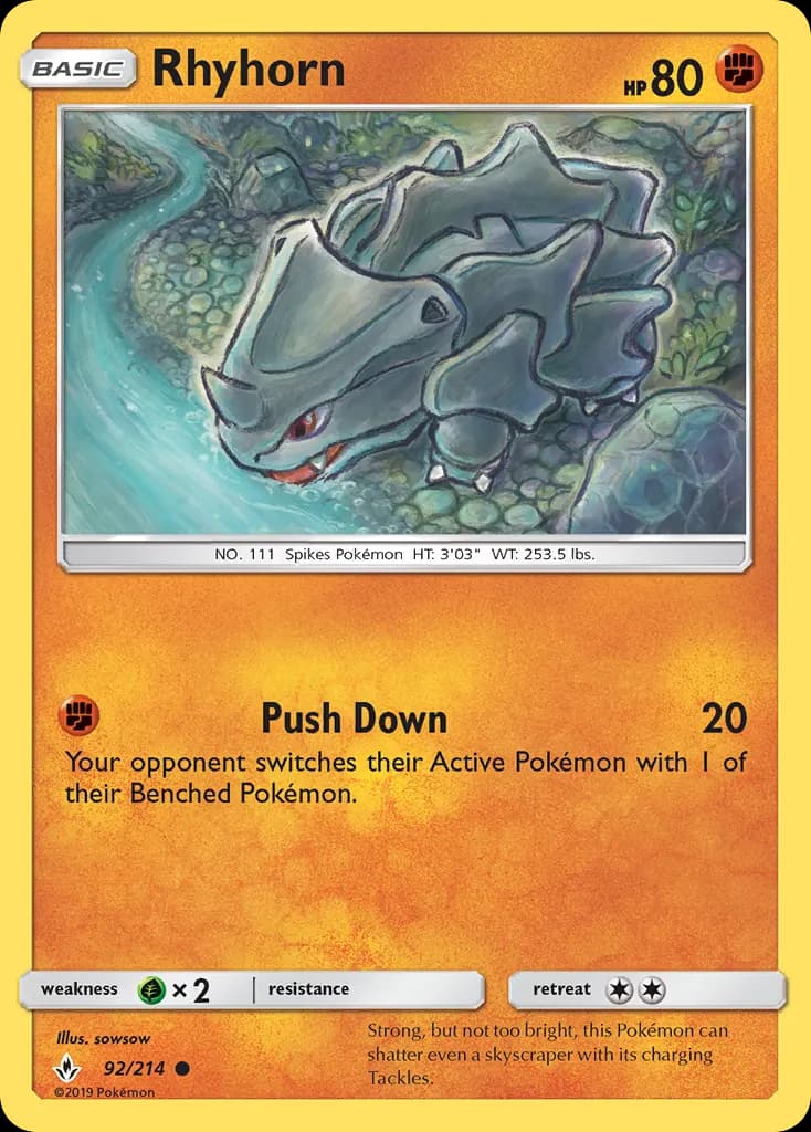 Rhyhorn — Unbroken Bonds 92 Pokémon card