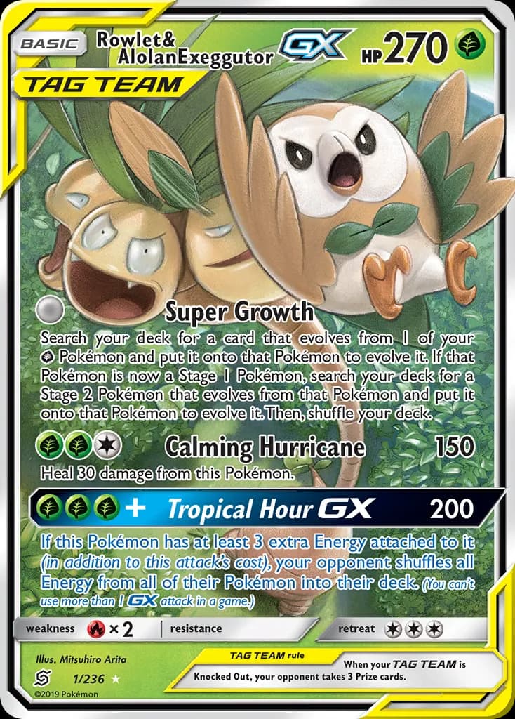 Rowlet & Alolan Exeggutor-GX — Unified Minds 1 Pokémon card