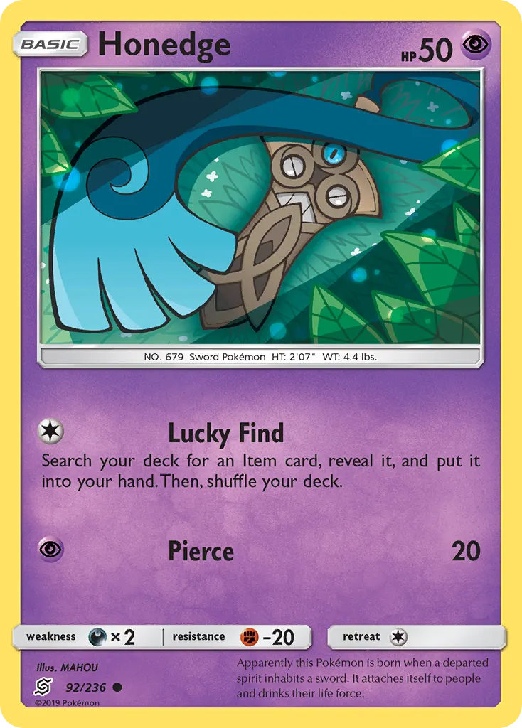 Honedge — Unified Minds 92 Pokémon card