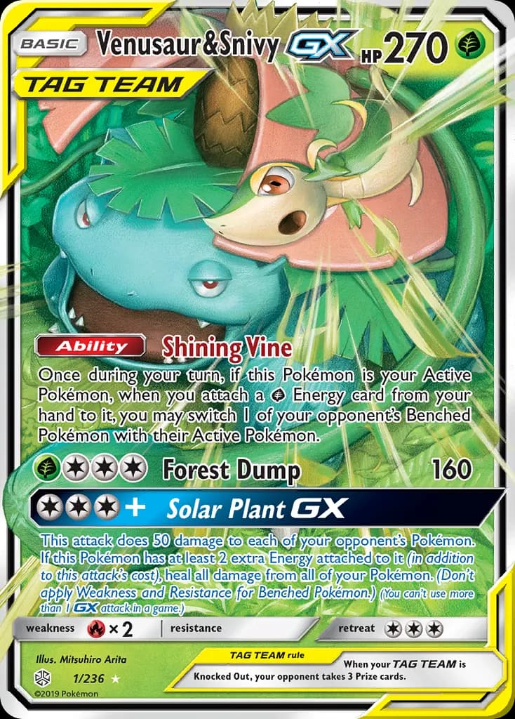 Venusaur & Snivy-GX — Cosmic Eclipse 1 Pokémon card