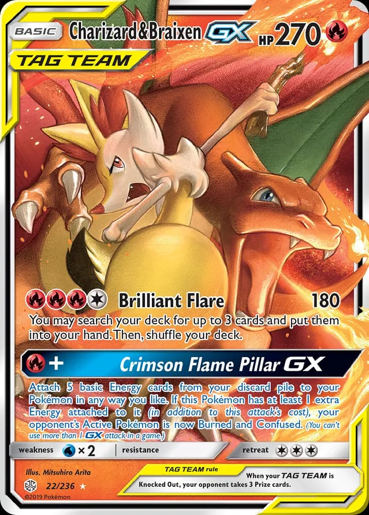 Charizard & Braixen-GX — Cosmic Eclipse 22 Pokémon card