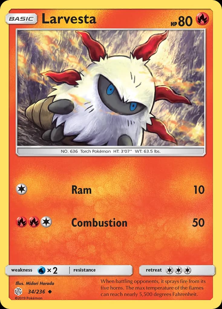 Larvesta — Cosmic Eclipse 34 Pokémon card