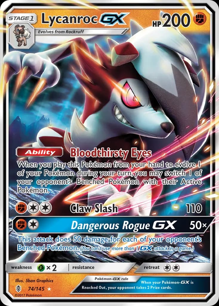 Lycanroc-GX — Guardians Rising 74 Pokémon card