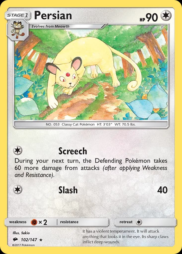 Persian — Burning Shadows 102 Pokémon card