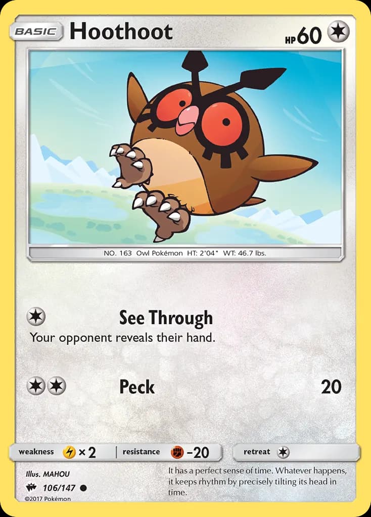 Hoothoot — Burning Shadows 106 Pokémon card
