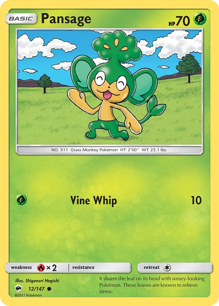 Pansage — Burning Shadows 12 Pokémon card