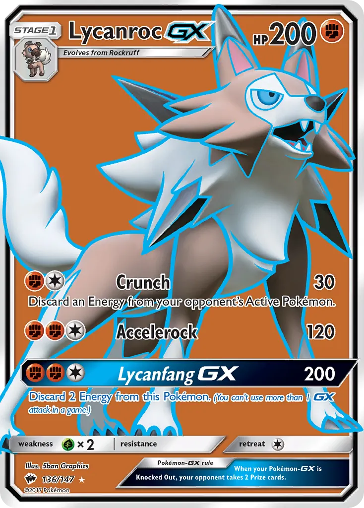 Lycanroc-GX — Burning Shadows 136 Pokémon card