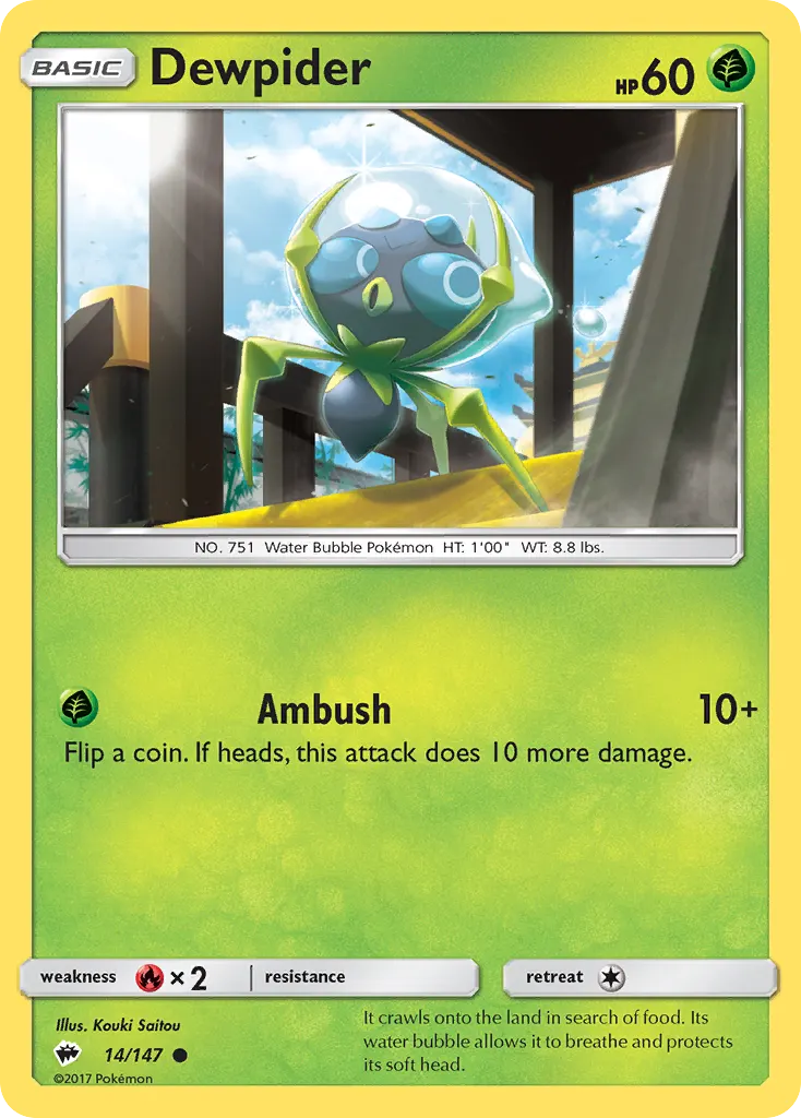 Dewpider — Burning Shadows 14 Pokémon card
