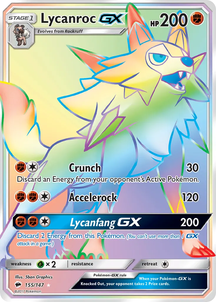 Lycanroc-GX — Burning Shadows 155 Pokémon card