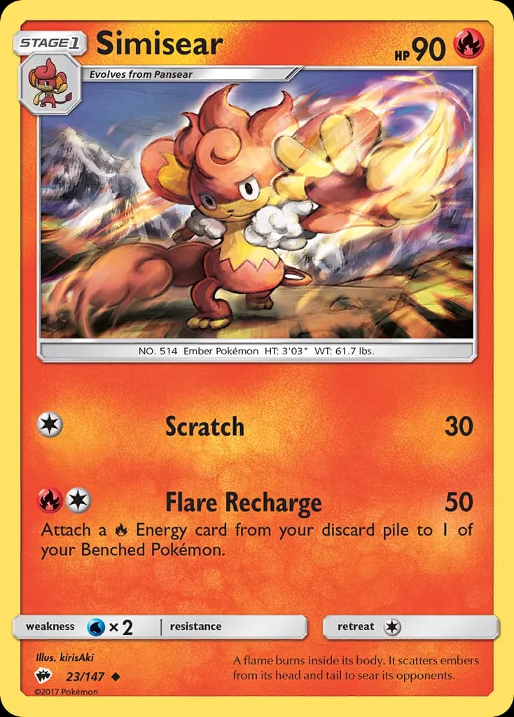 Simisear — Burning Shadows 23 Pokémon card