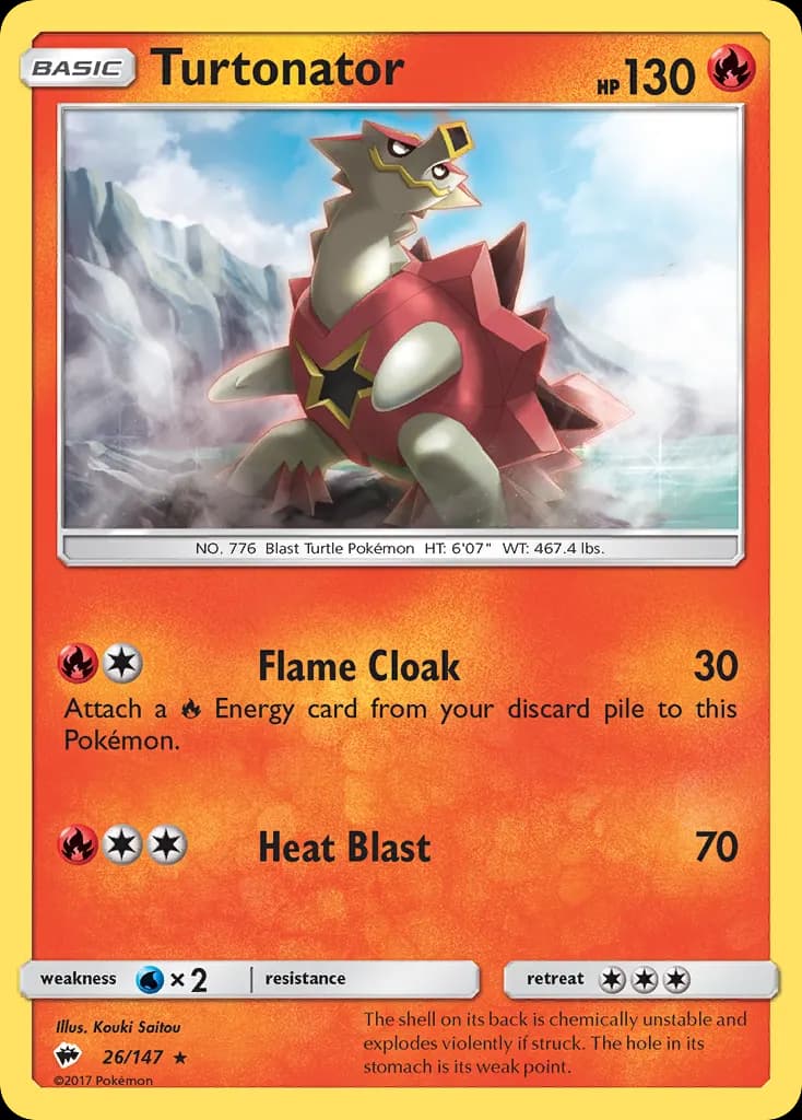 Turtonator — Burning Shadows 26 Pokémon card