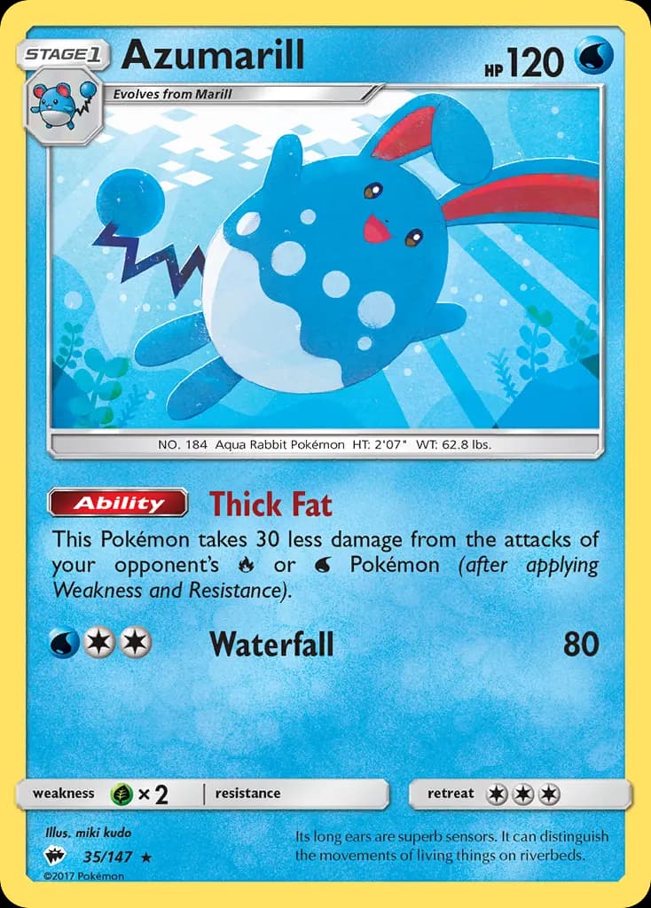 Azumarill — Burning Shadows 35 Pokémon card