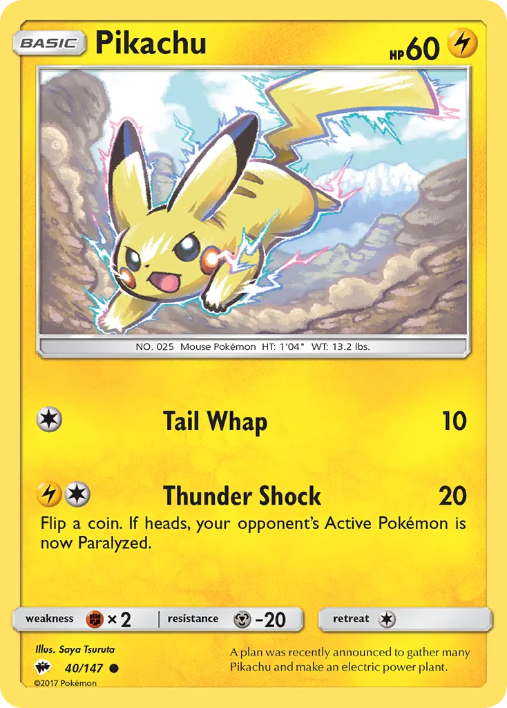 Pikachu — Burning Shadows 40 Pokémon card