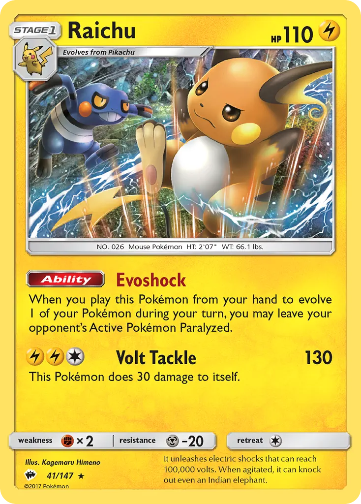 Raichu — Burning Shadows 41 Pokémon card
