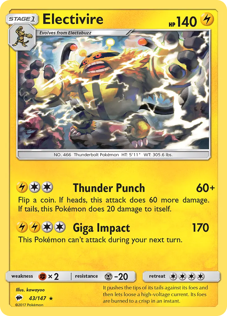 Electivire — Burning Shadows 43 Pokémon card