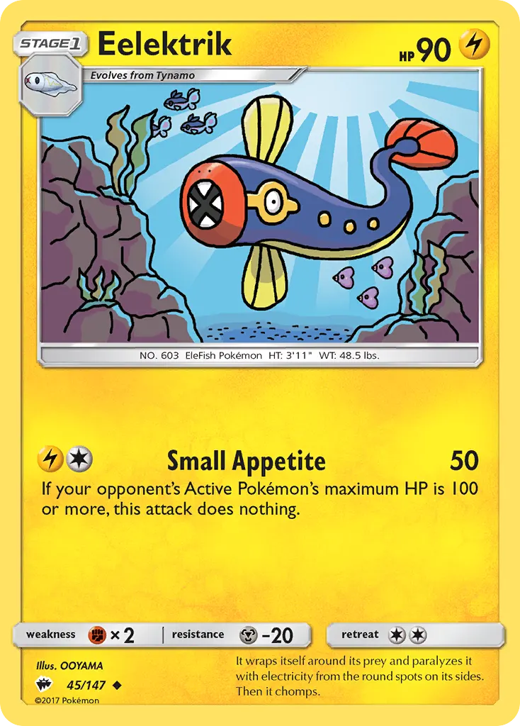 Eelektrik — Burning Shadows 45 Pokémon card