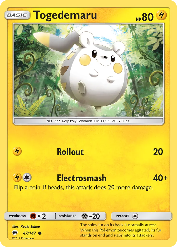 Togedemaru — Burning Shadows 47 Pokémon card