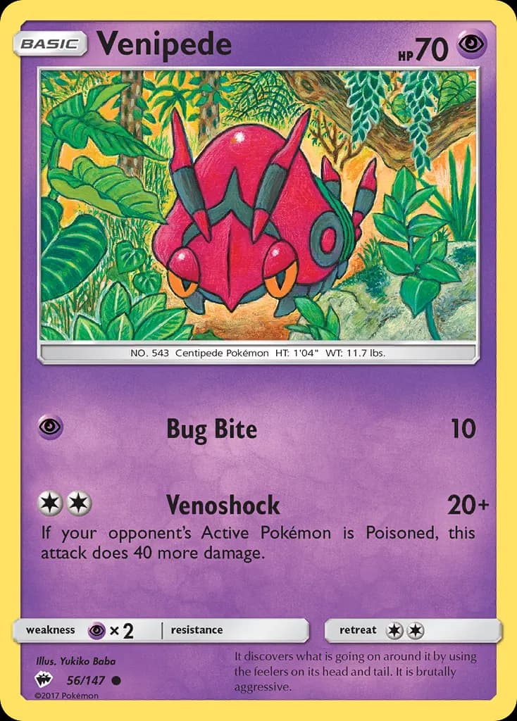 Venipede — Burning Shadows 56 Pokémon card