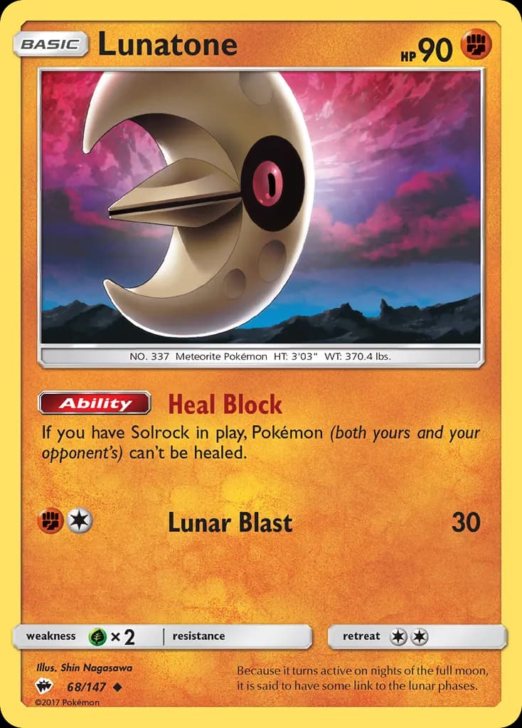 Lunatone — Burning Shadows 68 Pokémon card