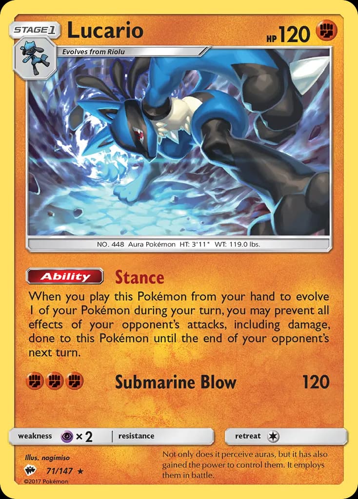 Lucario — Burning Shadows 71 Pokémon card