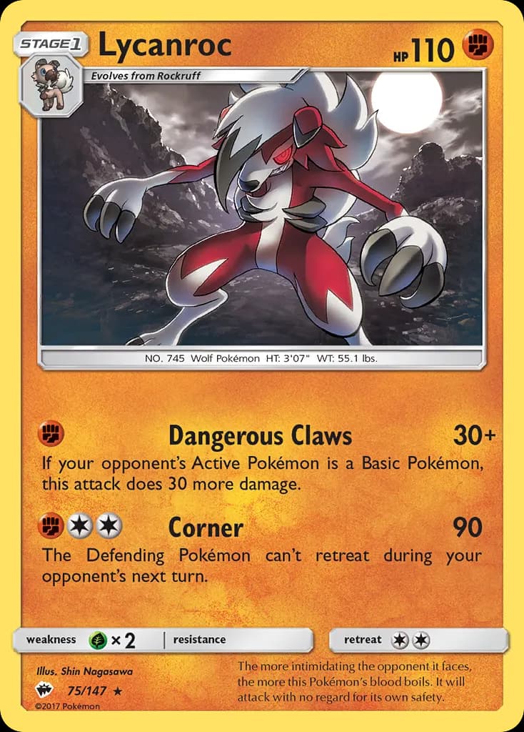 Lycanroc — Burning Shadows 75 Pokémon card