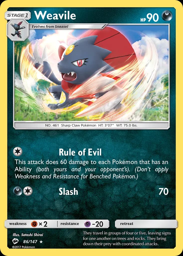 Weavile — Burning Shadows 86 Pokémon card