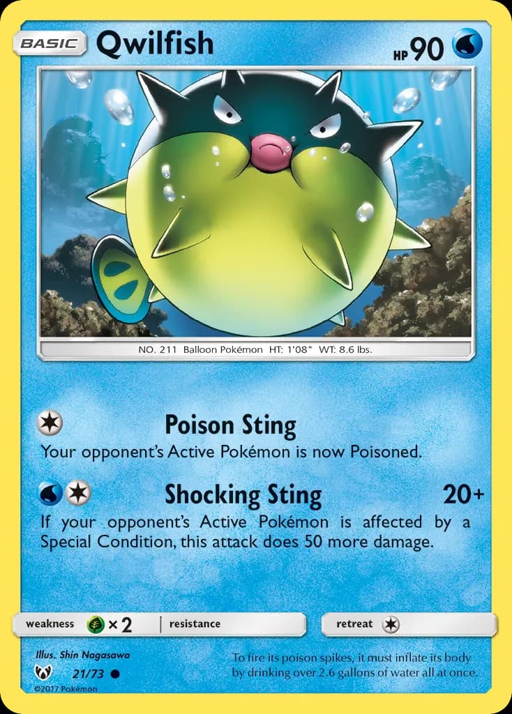 Qwilfish — Shining Legends 21 Pokémon card