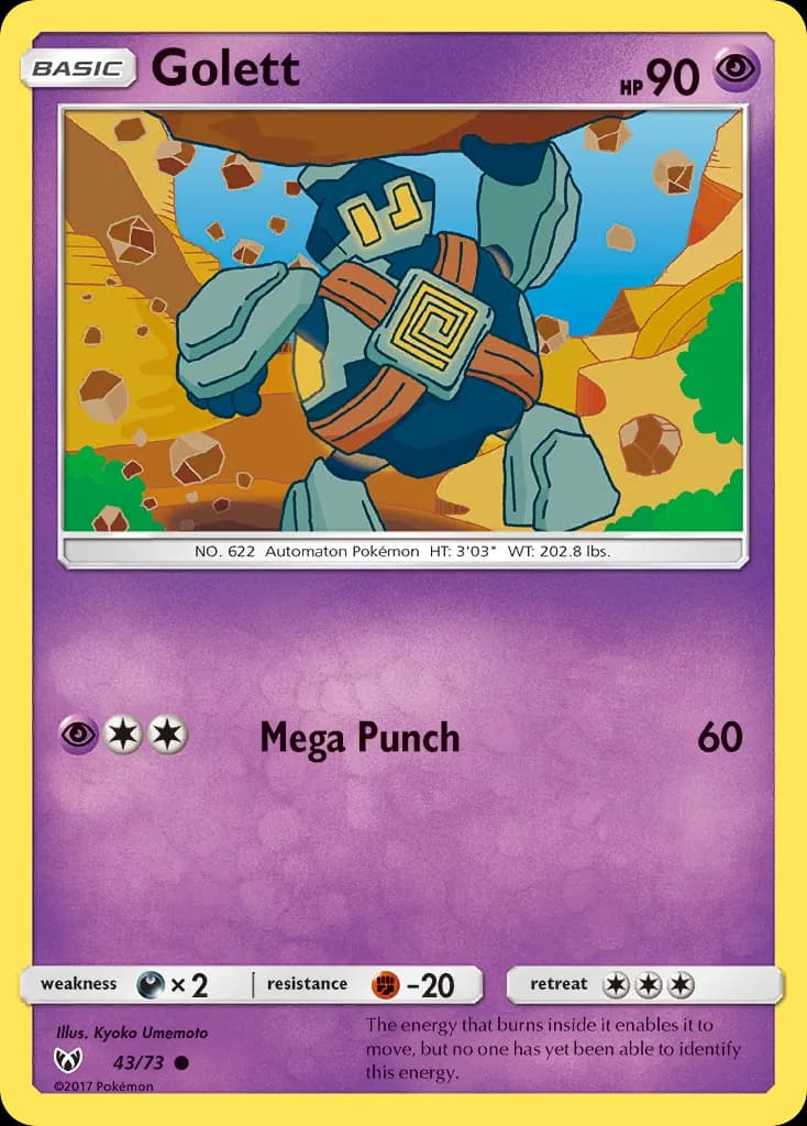 Golett — Shining Legends 43 Pokémon card