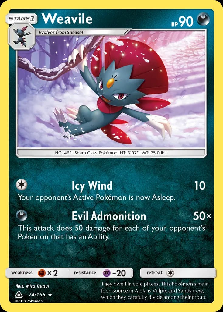Weavile — Ultra Prism 74 Pokémon card