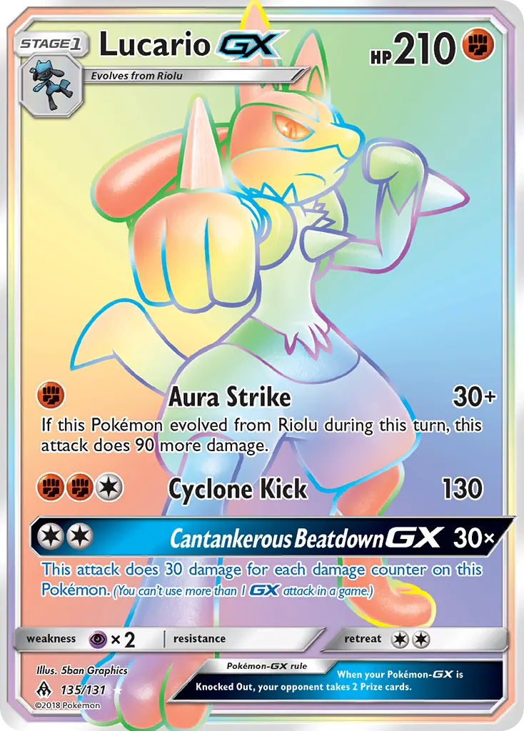 Lucario-GX — Forbidden Light 135 Pokémon card