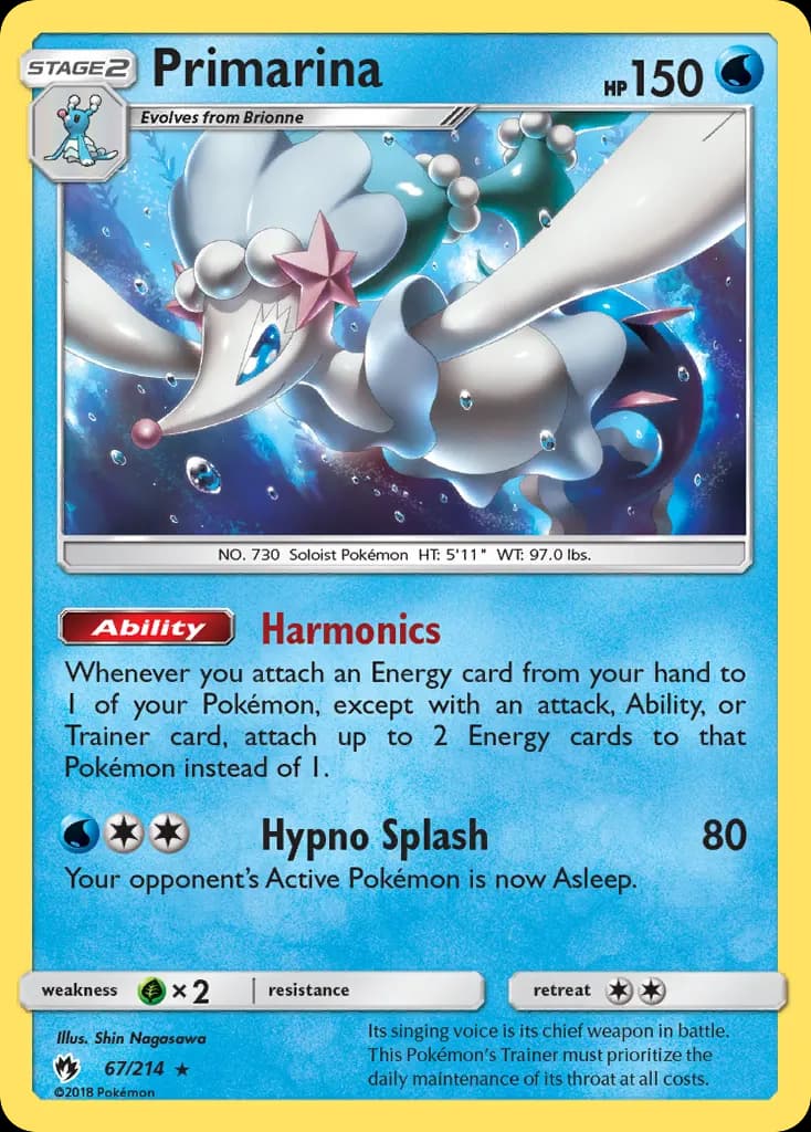 Primarina — Lost Thunder 67 Pokémon card