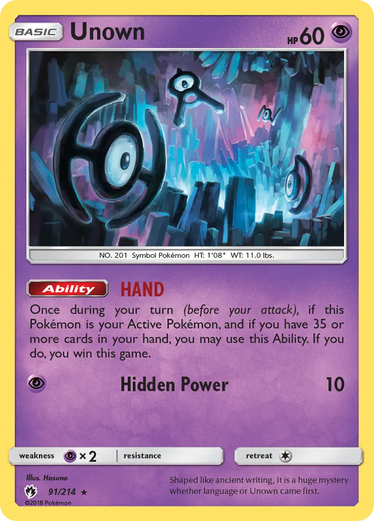 Unown — Lost Thunder 91 Pokémon card