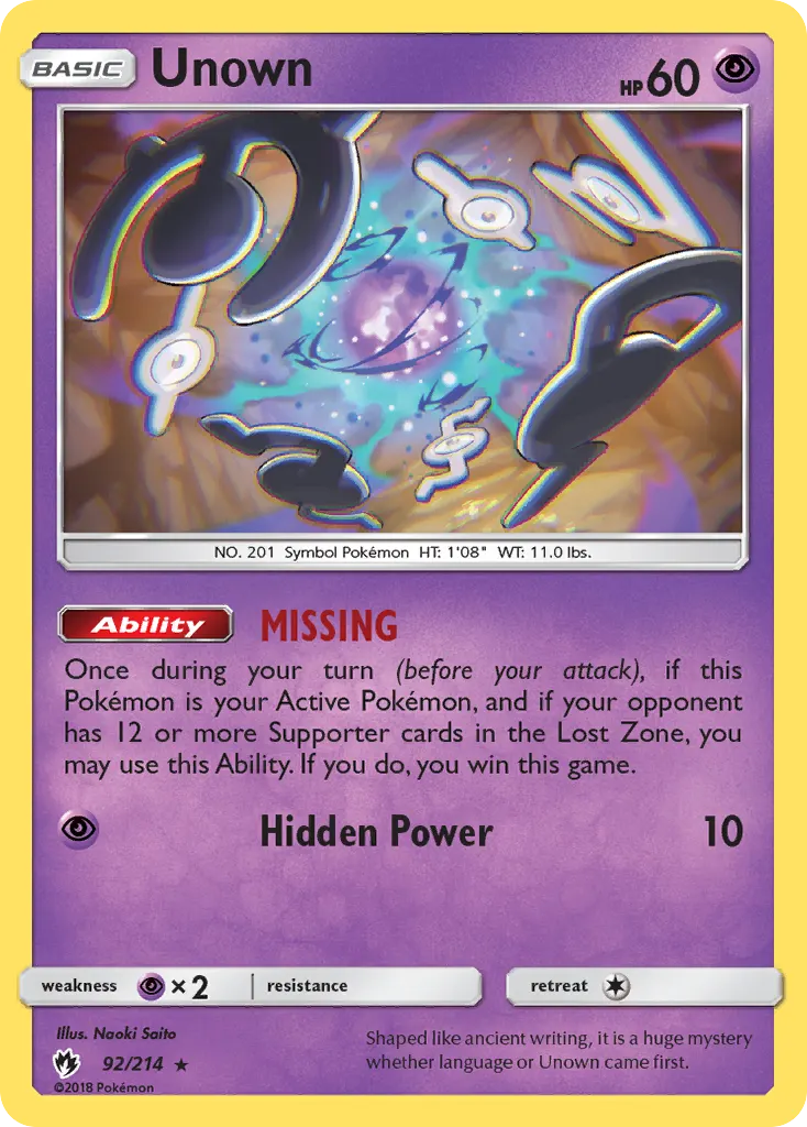 Unown — Lost Thunder 92 Pokémon card