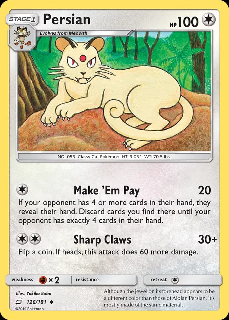 Persian — Team Up 126 Pokémon card