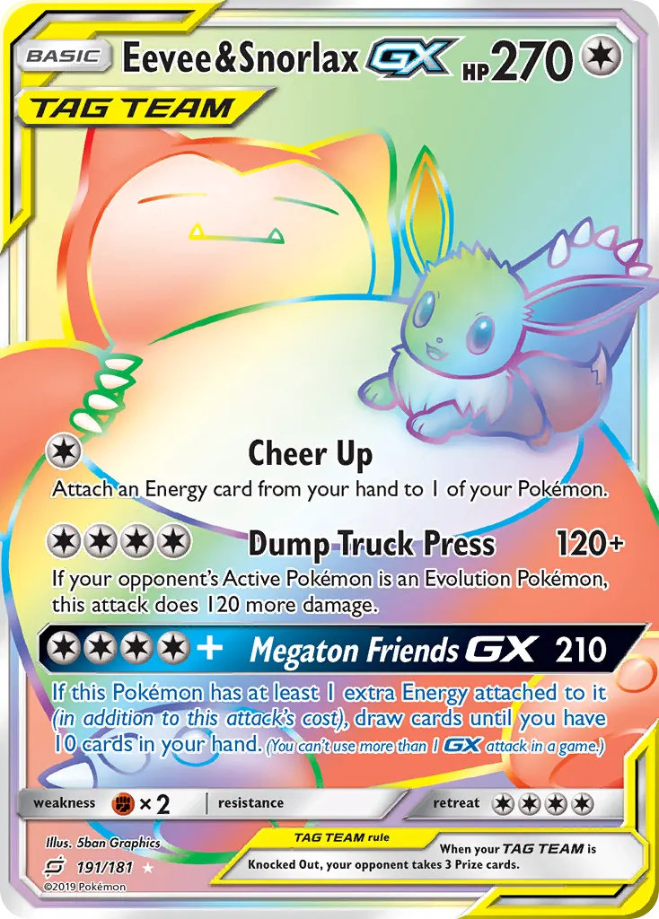 Eevee & Snorlax-GX — Team Up 191 Pokémon card