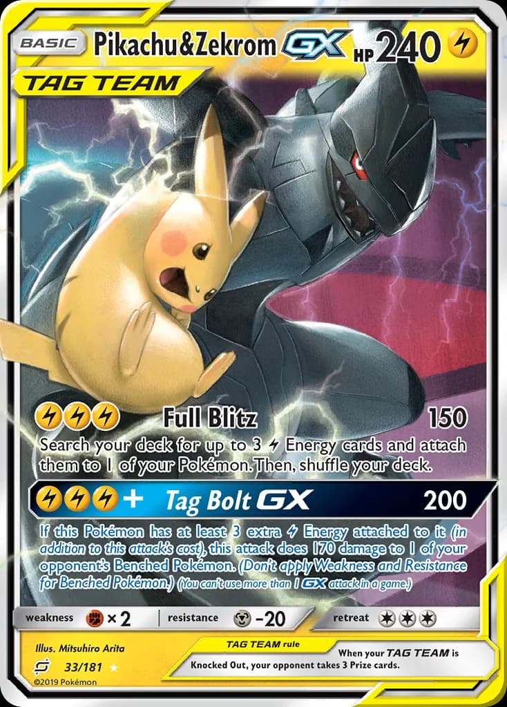 Pikachu & Zekrom-GX — Team Up 33 Pokémon card
