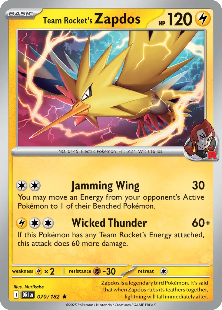 Team Rocket's Zapdos — Destined Rivals 70 Pokémon card