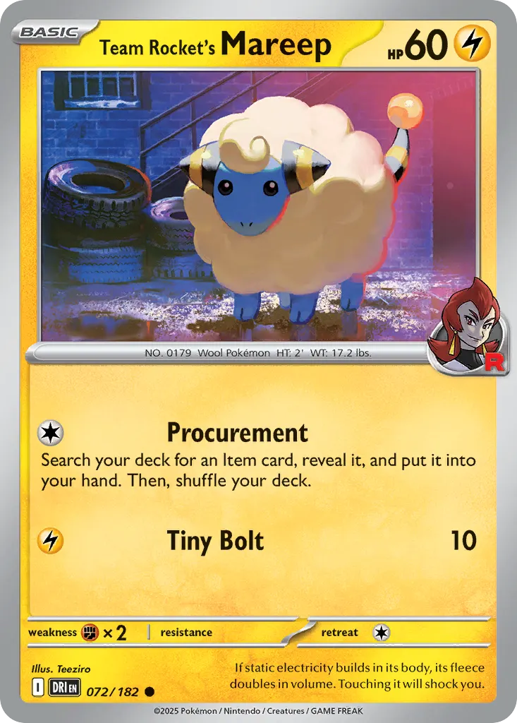 Team Rocket's Mareep — Destined Rivals 72 Pokémon card