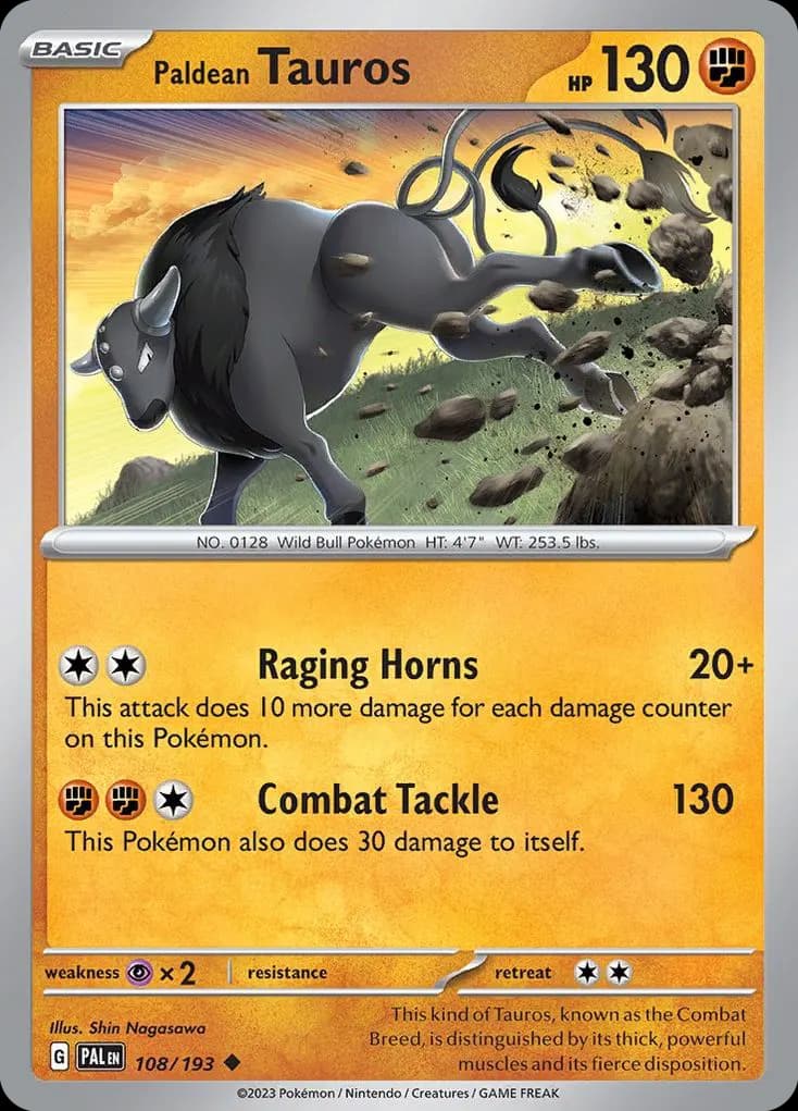 Paldean Tauros — Paldea Evolved 108 Pokémon card