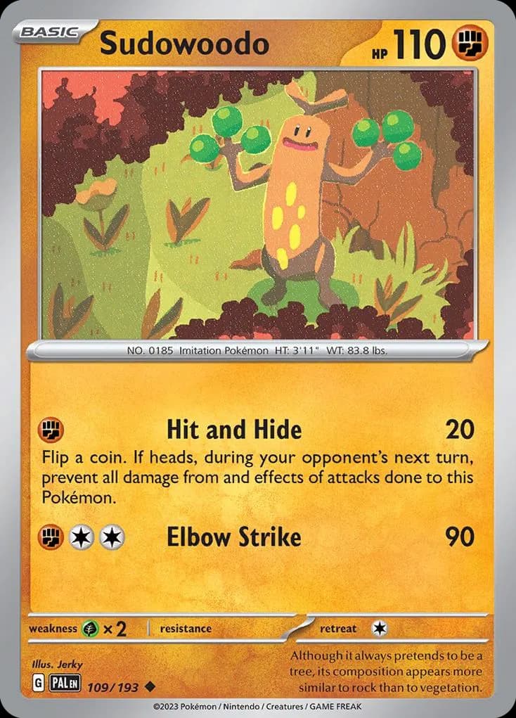 Sudowoodo — Paldea Evolved 109 Pokémon card