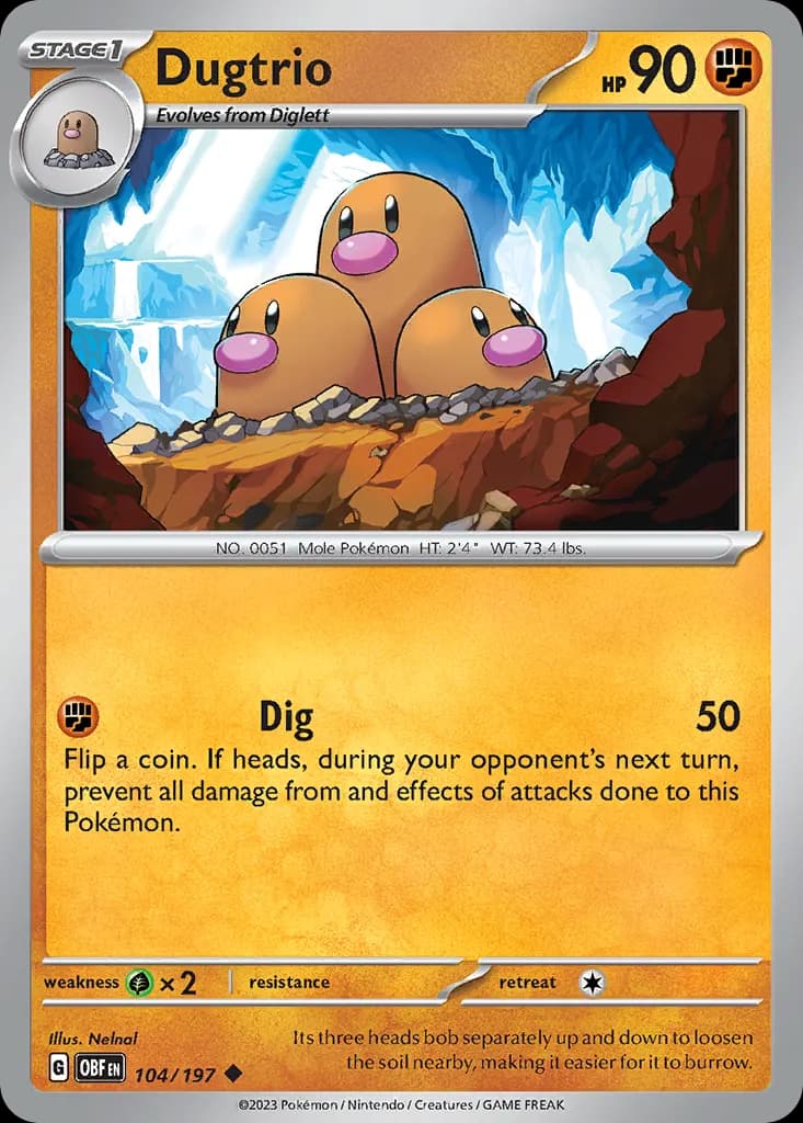 Dugtrio — Obsidian Flames 104 Pokémon card