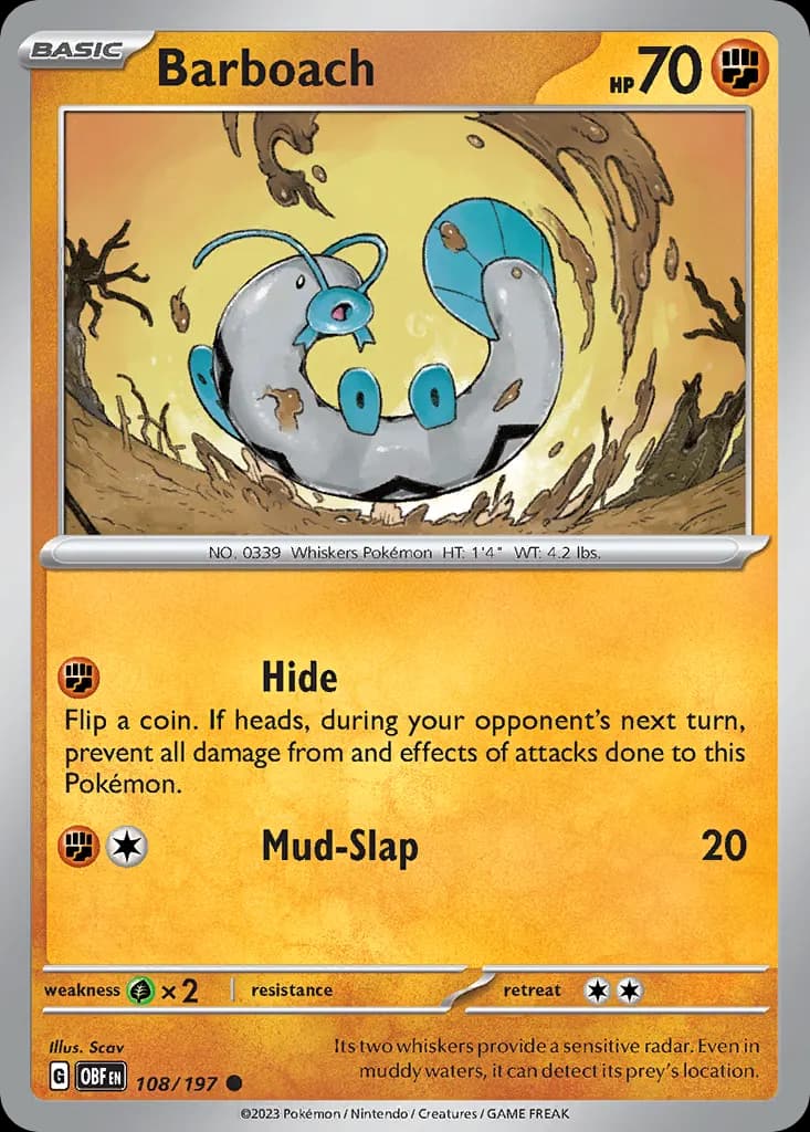 Barboach — Obsidian Flames 108 Pokémon card