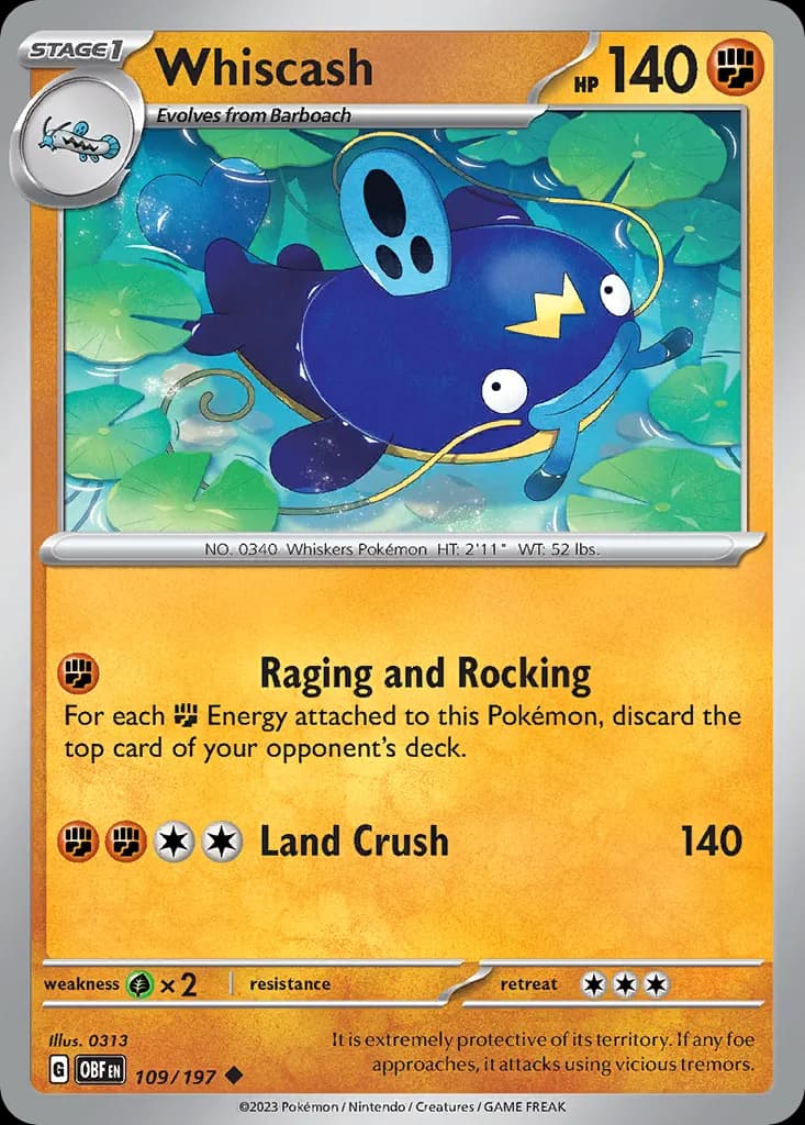 Whiscash — Obsidian Flames 109 Pokémon card