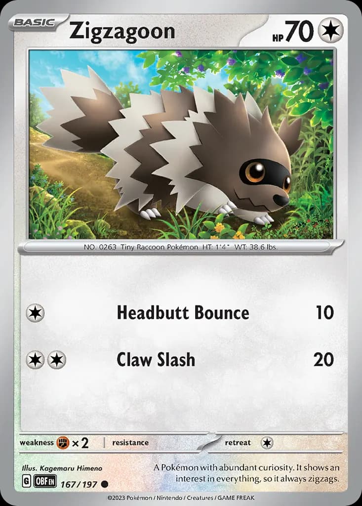 Zigzagoon — Obsidian Flames 167 Pokémon card