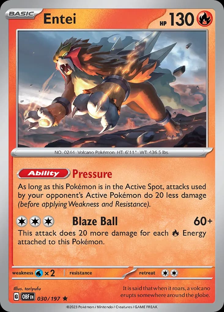 Entei — Obsidian Flames 30 Pokémon card
