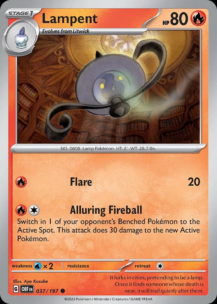 Lampent — Obsidian Flames 37 Pokémon card