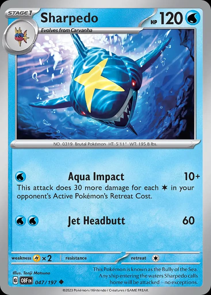 Sharpedo — Obsidian Flames 47 Pokémon card